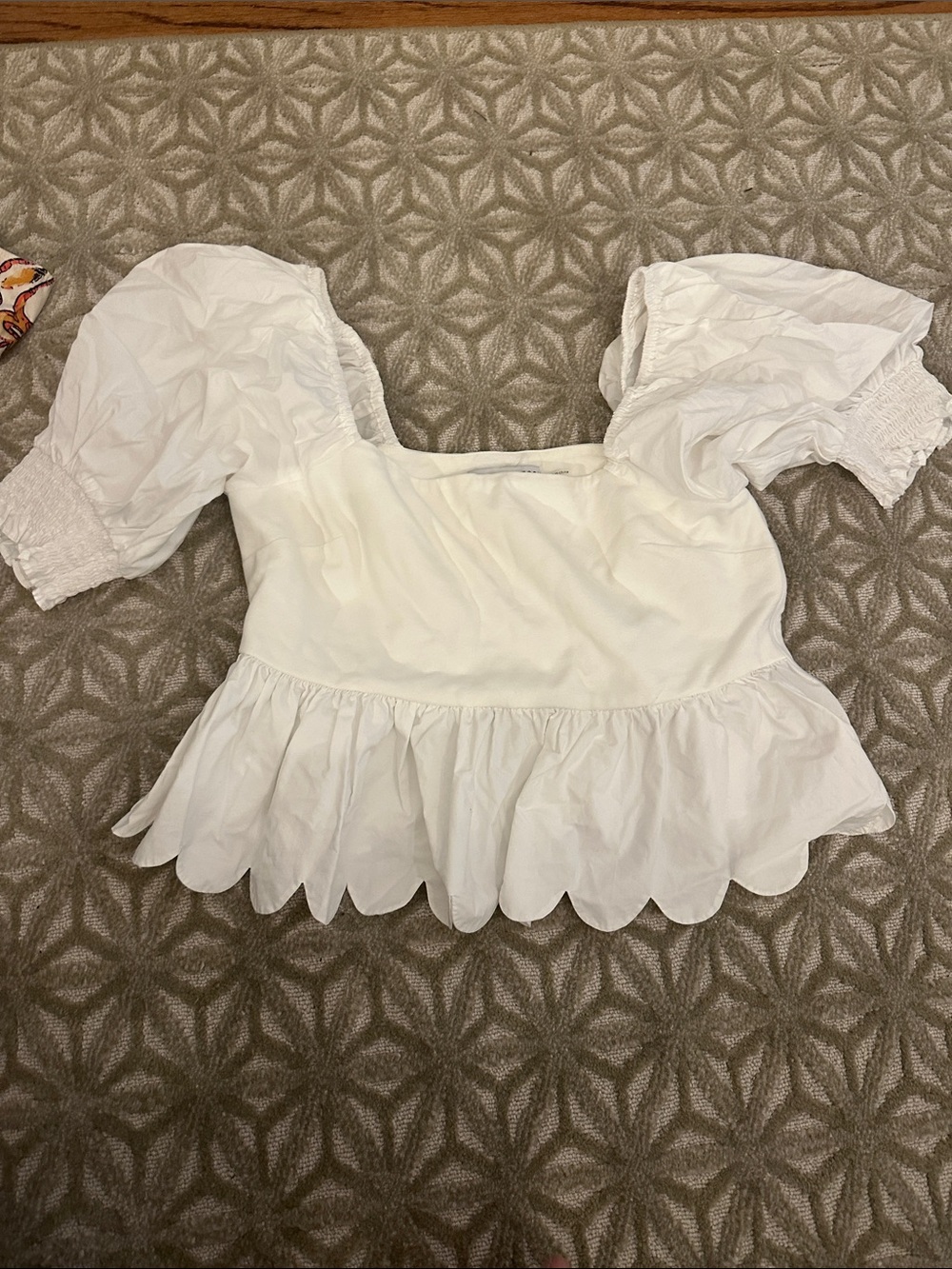 English Factory- White Puff-Sleeve Peplum Top - Classic Women's Blouse